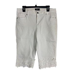 Earl Jeans Women Jeans Adult Size 16P White Capri Lace Applique Pockets Normcore